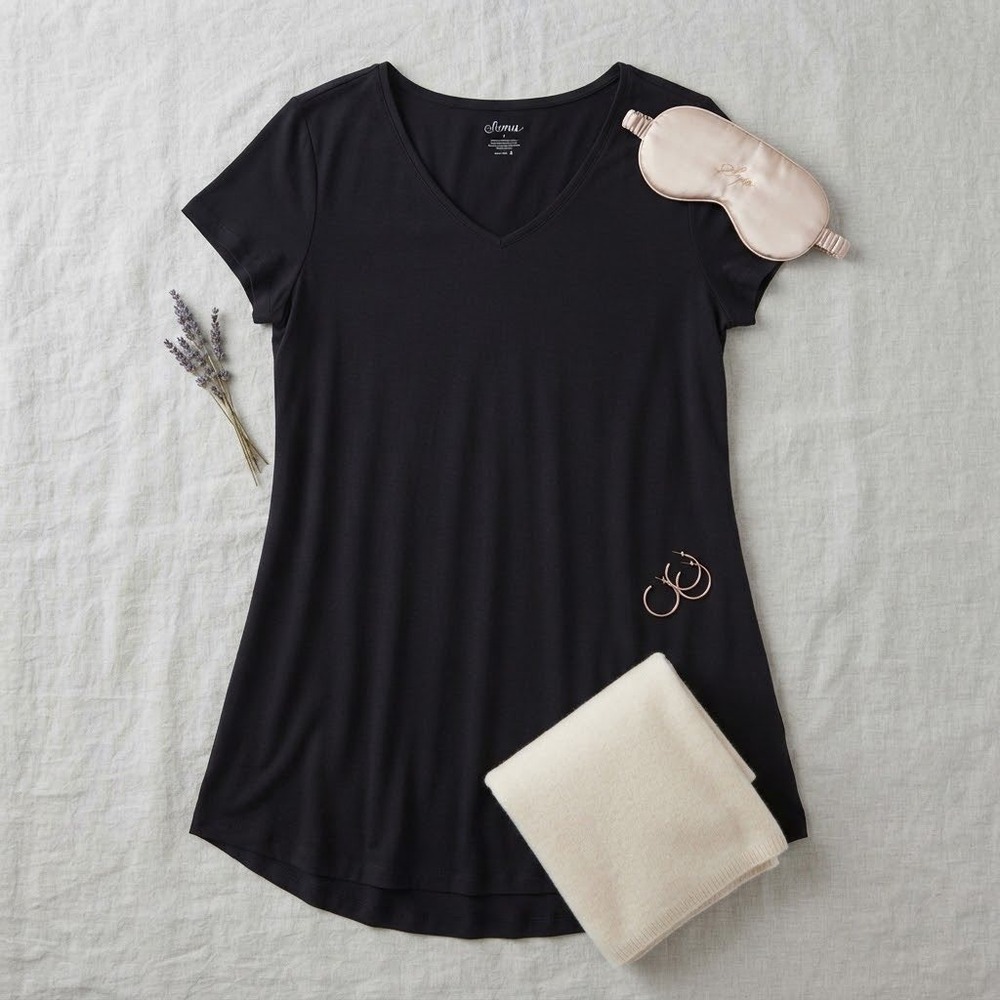 Soma Cool Nights V-Neck Sleep Tee Black Short Sleeve Pajama Top Large